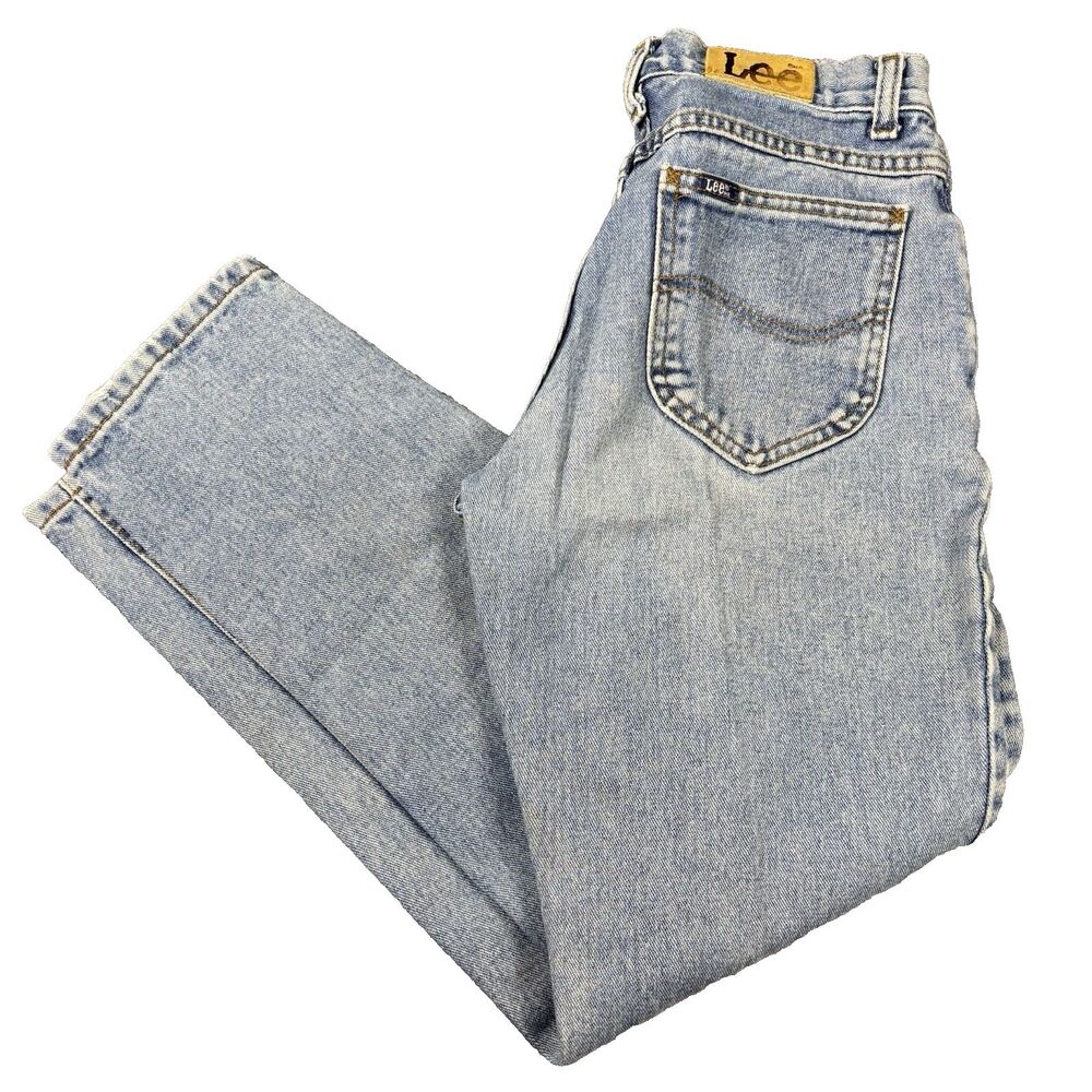 Vintage Lee High Waist Tapered Leg Light Wash Mom Jeans 80s 90s Womens 5P Petite